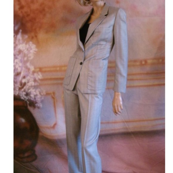 $1690 New Yves Saint Laurent  Grey Stripe Fitted Classic Wool Silk Jacket 4 - Picture 5 of 8